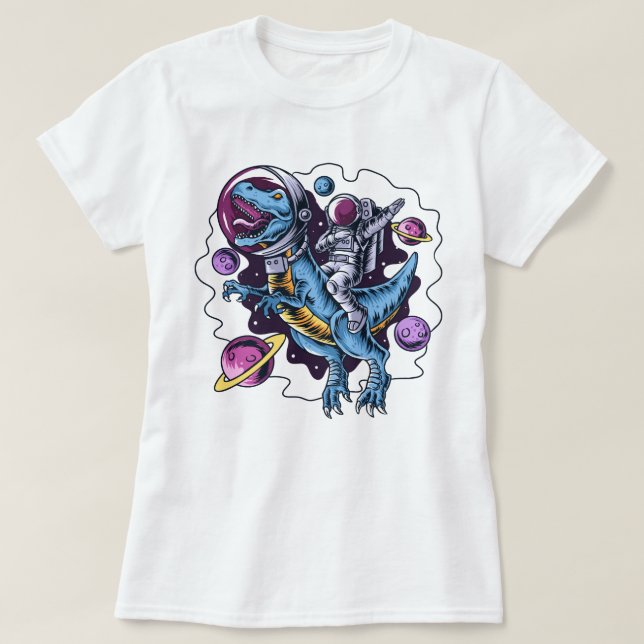 Astronauta montando una camiseta T-Rex (Diseño del anverso)