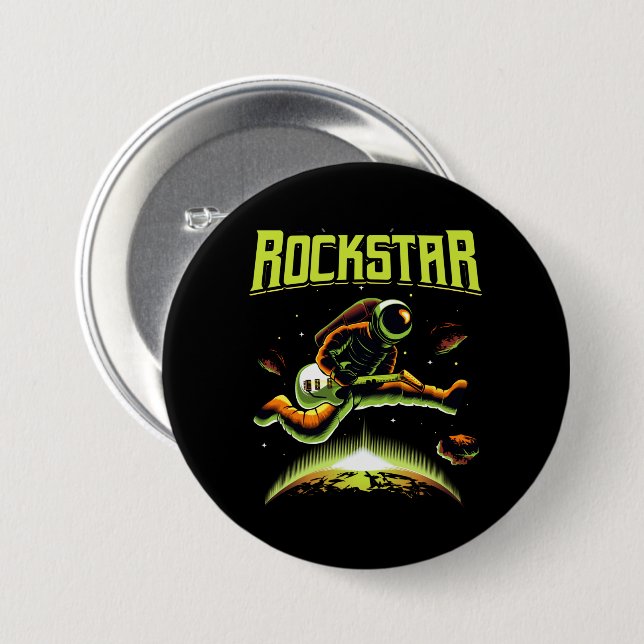 Astronauta Rockstar tocando guitarra en botón espa (Anverso y reverso)