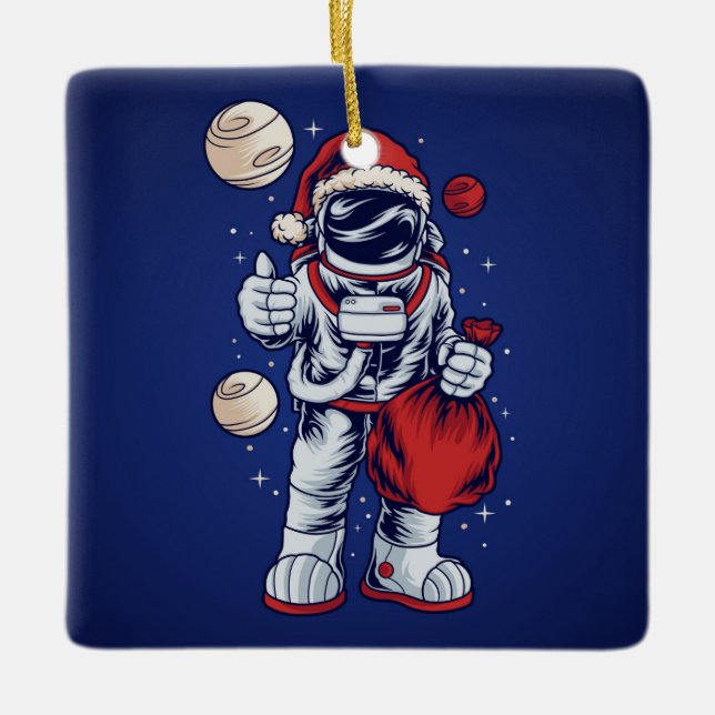 Astronauta Santa en el espacio Ornamento cerámico (Anverso)