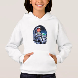 Astronauta sentado en la luna girando por teléfono
