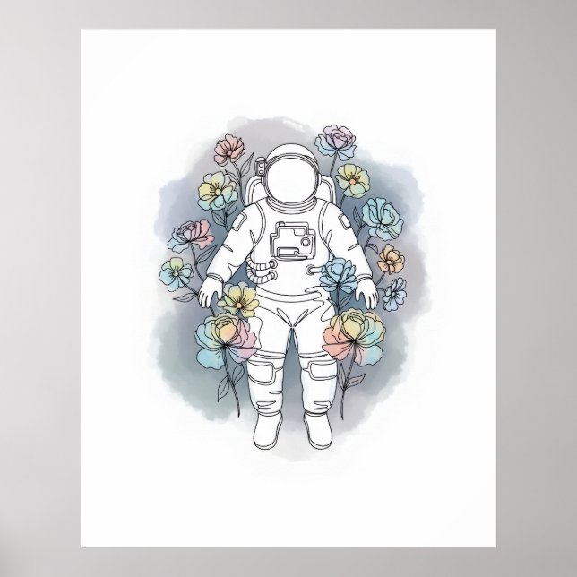 astronauta simple de una línea de arte continuo (Frente)