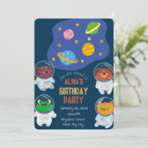 Astronautas animales Invitación de cumpleaños