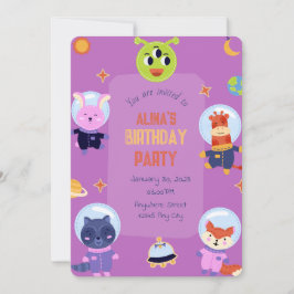 Astronautas animales Invitación de cumpleaños