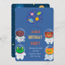 Astronautas animales Invitación de cumpleaños