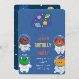 Astronautas animales Invitación de cumpleaños