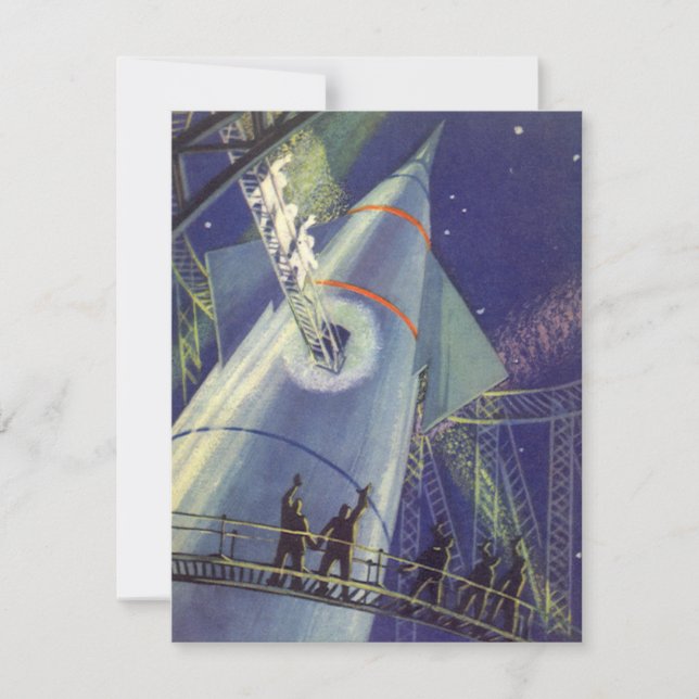 Astronautas de ciencia ficción vintage en un cohet (Anverso)