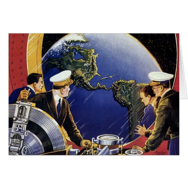 Astronautas de ciencia ficción vintage orbitan la  (Anverso (Horizontal))