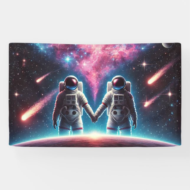 Astronautas en una pancarta de amor (Horizontal)