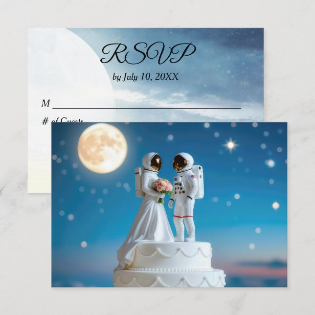 Astronautas RSVP en una tarta de boda (Anverso / Reverso)