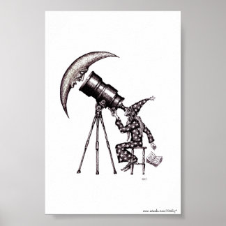 Astrónomo y arte de luna surrealista en blanco y n