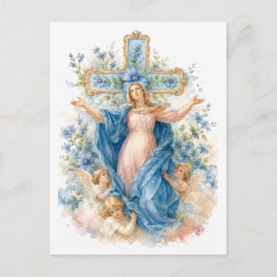 Asunción de María Tarjeta Católica Floral Azul