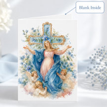 Asunción de María Tarjeta Católica Floral Azul