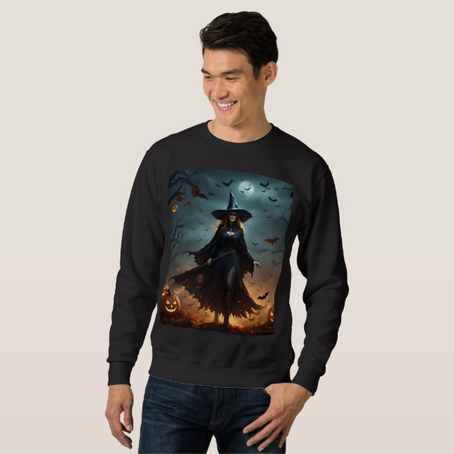 Asustada Bruja Halloween, sudadera masculina (Anverso completo)