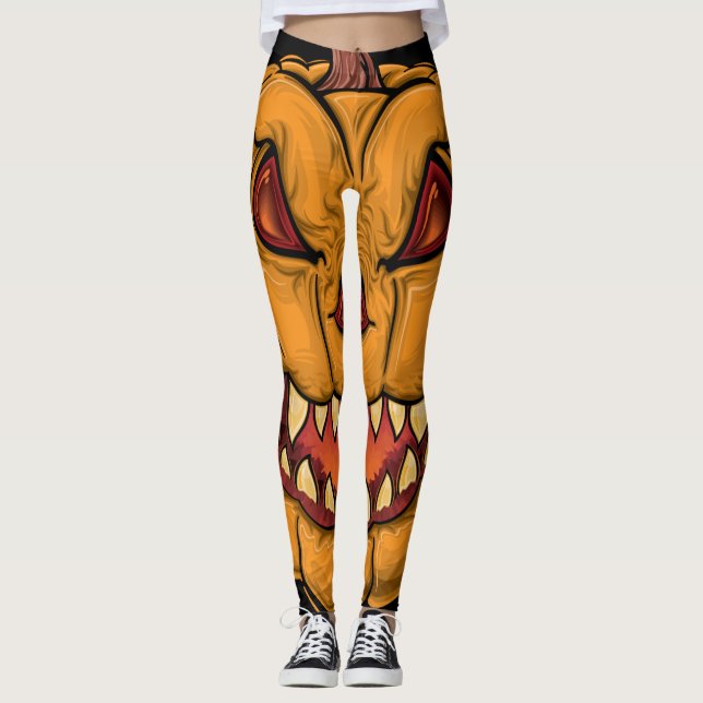 Asustada Calabaza Halloween Monster Leggings (Anverso)