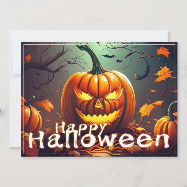 Asustada Naranja Calabaza con cara, Halloween (Anverso)