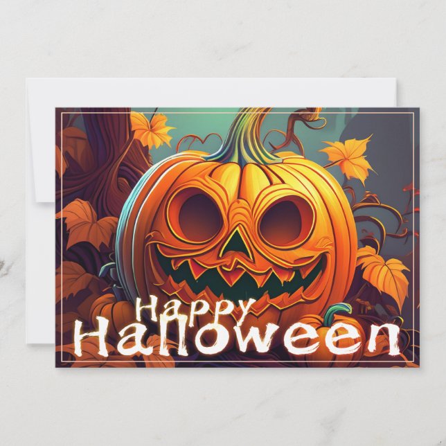 Asustada Naranja Calabaza con cara, Halloween (Anverso)