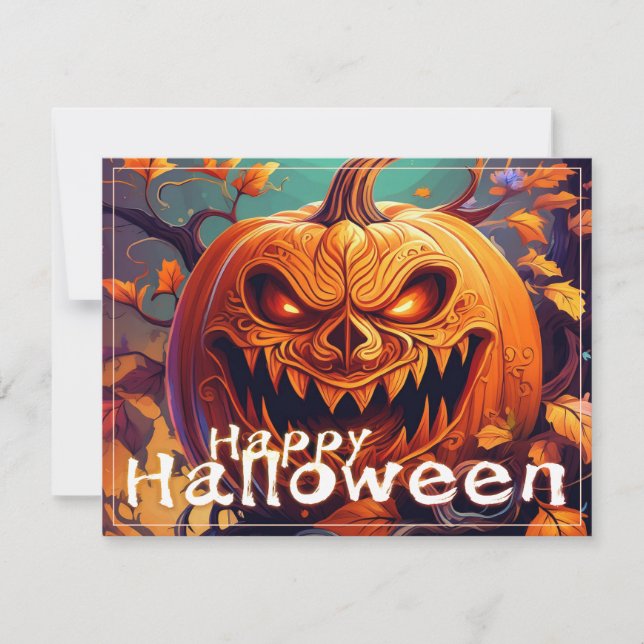 Asustada Naranja Calabaza con cara, Halloween (Anverso)