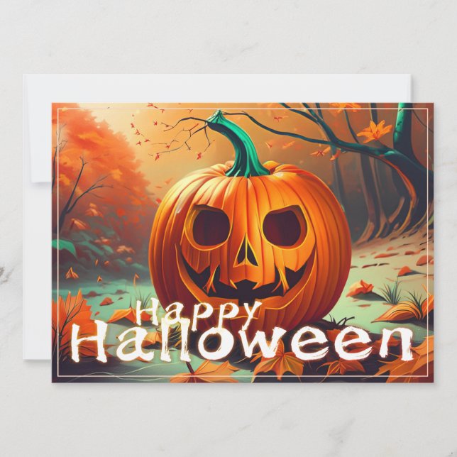 Asustada Naranja Calabaza con cara, Halloween (Anverso)
