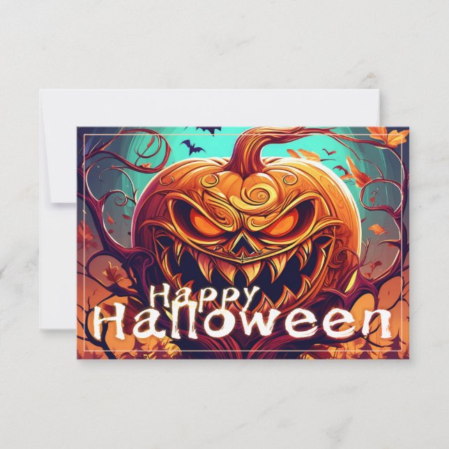 Asustada Naranja Calabaza con cara, Halloween (Anverso)