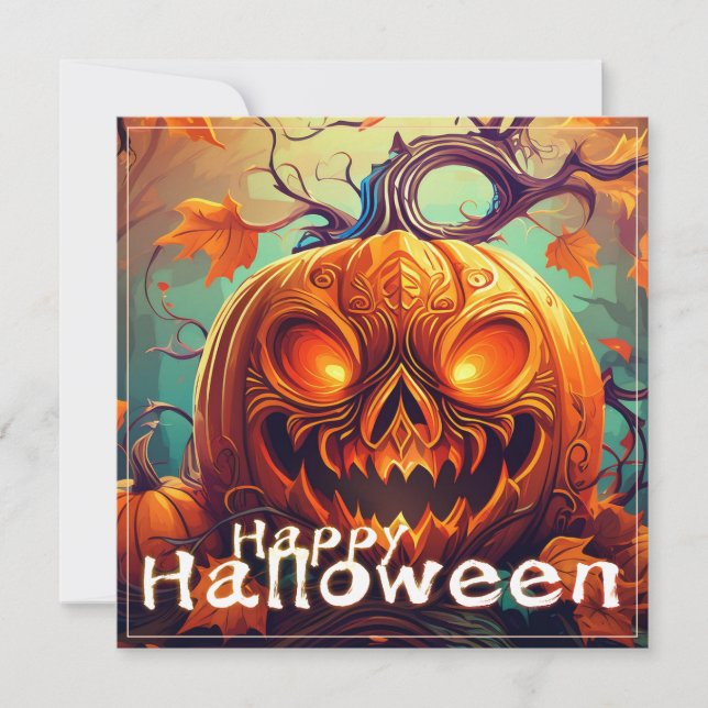Asustada Naranja Calabaza con cara, Halloween (Anverso)