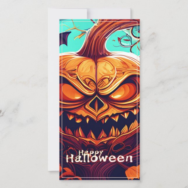 Asustada Naranja Calabaza con cara, Halloween (Anverso)
