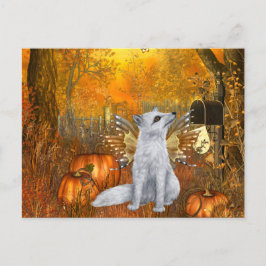 Asustada postal de Halloween con Fox de hadas
