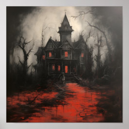 asustado acrílico rojo perseguido casa impresión H