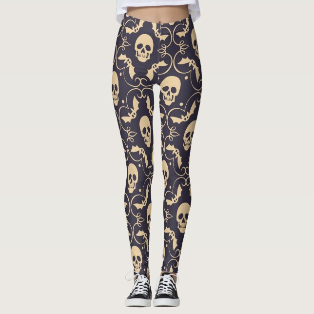 Asustado Halloween Skulls Pattern Leggings (Anverso)