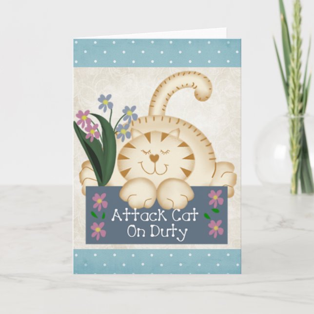 Ataque a gato con tarjeta de felicitación de servi (Anverso)