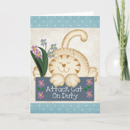 Ataque a gato con tarjeta de felicitación de servi