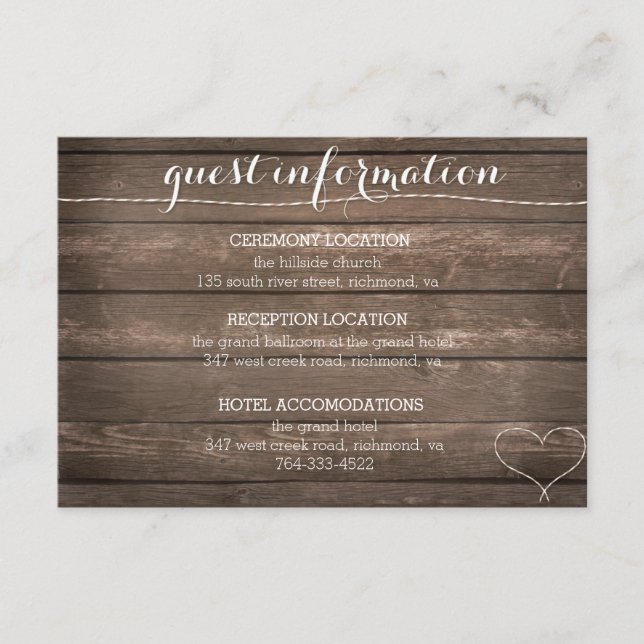 Atar la tarjeta de información del Boda de madera  (Anverso)