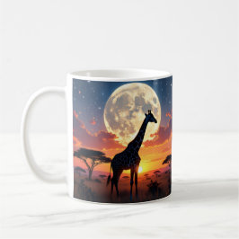 Atardecer africano jirafa luna y taza de café de m