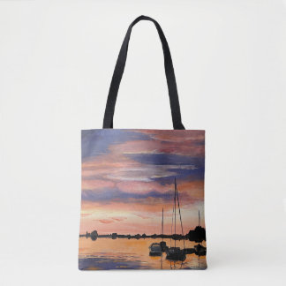Atardecer costero sobre la bolsa de pintura al agu