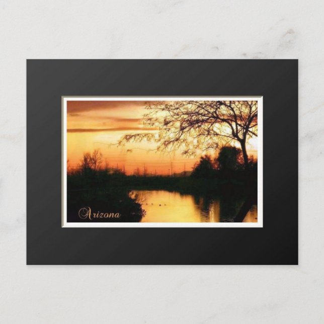 Atardecer de Arizona en postal naranja y negra (Anverso)