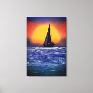 Atardecer de barco de vela - Arte de acuarela