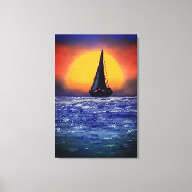 Atardecer de barco de vela - Arte de acuarela (Anverso)