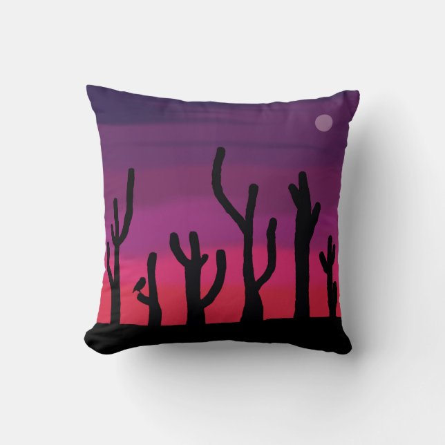 Atardecer de Cojín decorativo Saguaro con búho (Anverso)