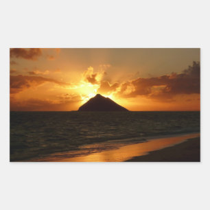 Atardecer de Hawái en la playa pegatina rectangula