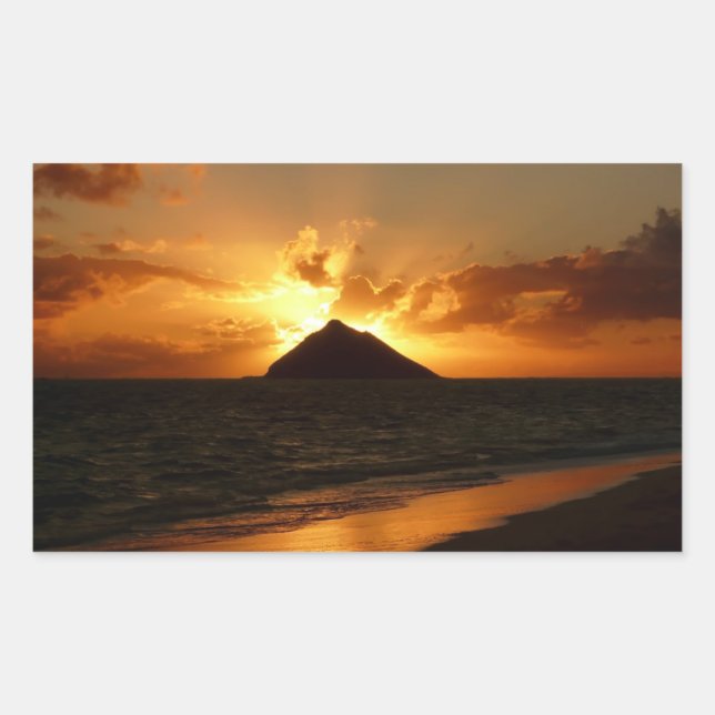 Atardecer de Hawái en la playa pegatina rectangula (Anverso)