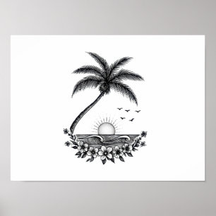 Atardecer de Palma Tropical – Arte de Línea Minima