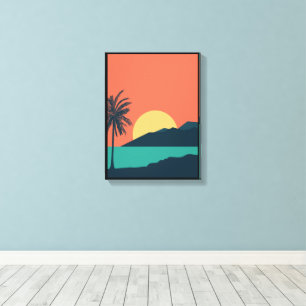 Atardecer de palmera, Isla, Arte abstracto boho