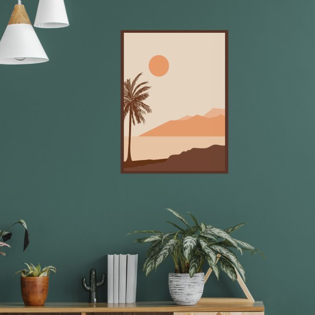 Atardecer de palmera, Isla, Arte abstracto boho (Salón 1)