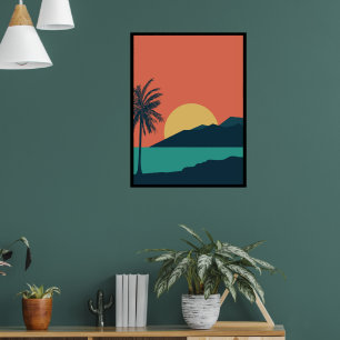 Atardecer de palmera, Isla, Arte abstracto boho