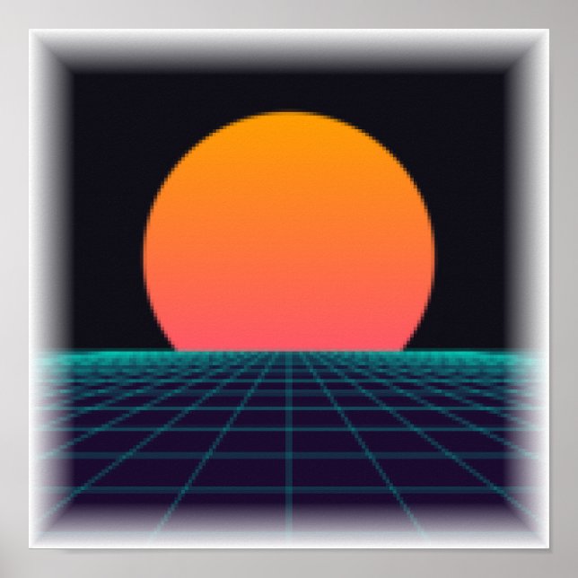 Atardecer de píxel de 8 bits - Impresión retro de  (Frente)