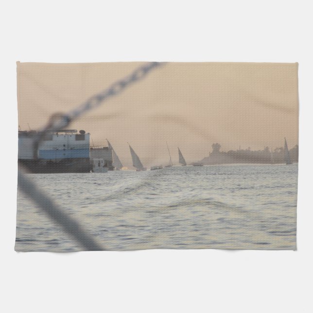 Atardecer del río Nilo - Toalla de té de Egipto (Horizontal)