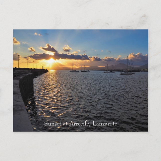 Atardecer en Arrecife, Lanzarote, postal (Anverso)