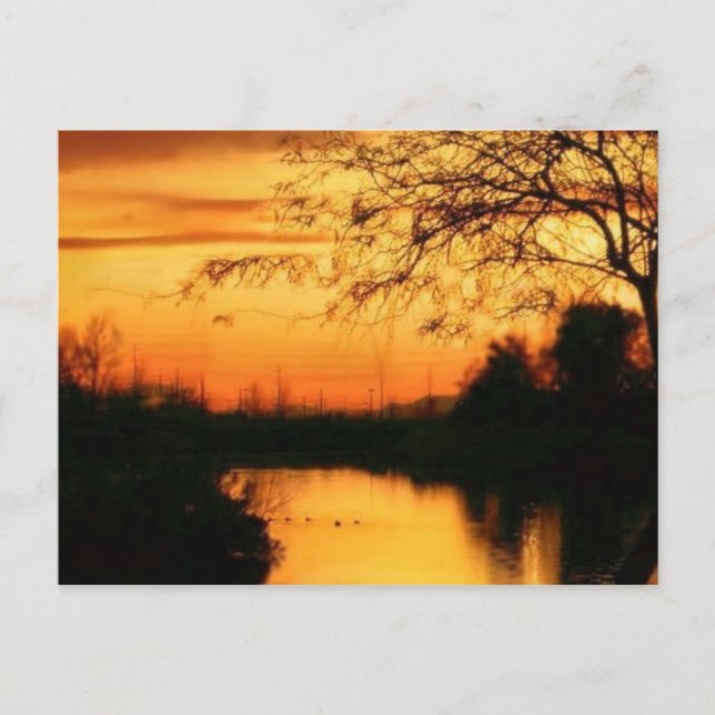 Atardecer en az en postal naranja y negra (Anverso)