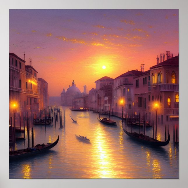 Atardecer En El Arte Digital Del Canal De Venecia (Frente)