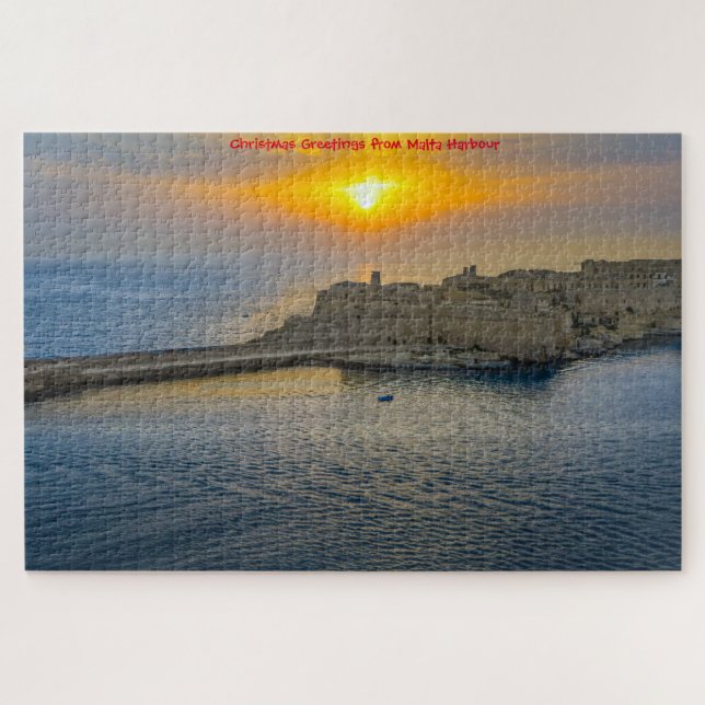 Atardecer en el puerto de Malta. Rompecabezas (Horizontal)