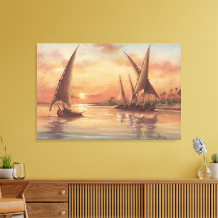 Atardecer en el río Nilo Feluccas Arte